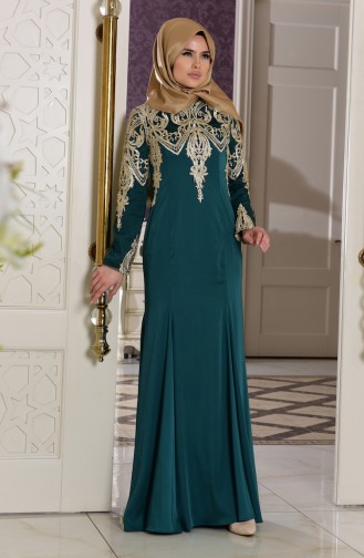 Abendkleid mit Spitzen 7605-01 Smaragdgrün 7605-01