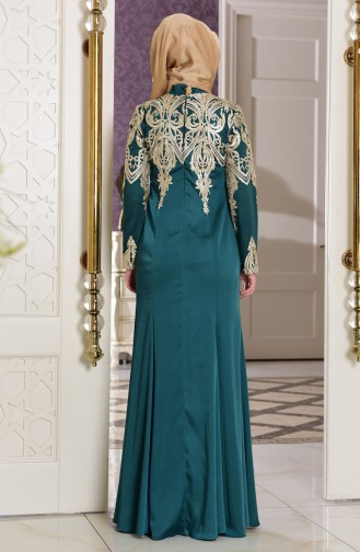 Emerald Green Hijab Evening Dress 7605-01