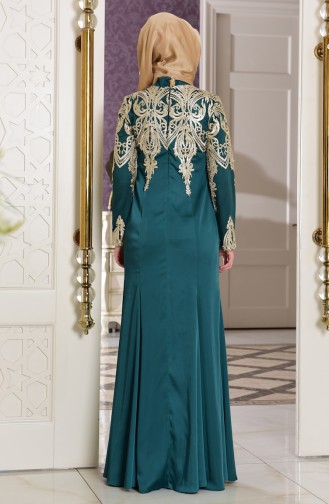 Robe de Soirée Détail Dentelle 7605-01 Vert emeraude 7605-01