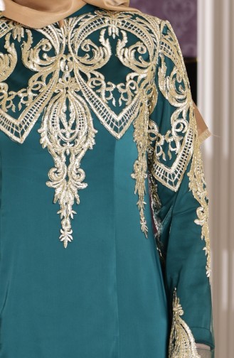 Robe de Soirée Détail Dentelle 7605-01 Vert emeraude 7605-01