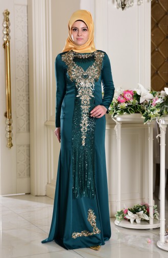 Robe De Soirée Paillette 7621-04 Vert emeraude 7621-04