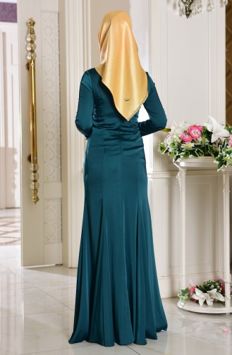 Emerald Green Hijab Evening Dress 7621-04