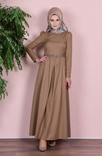 Kemerli Elbise 2781-18 Sütlü Kahve