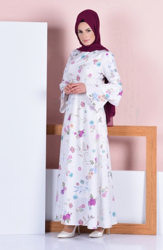 Cream Hijab Dress 4045-33