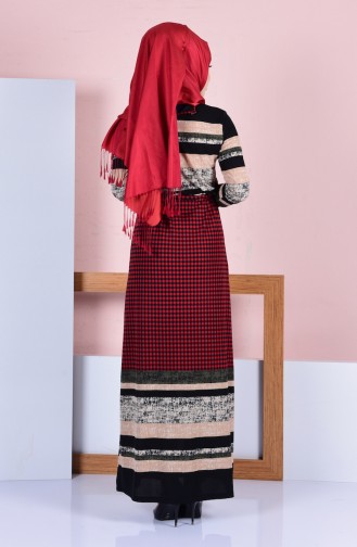 Claret Red Hijab Dress 4574-03