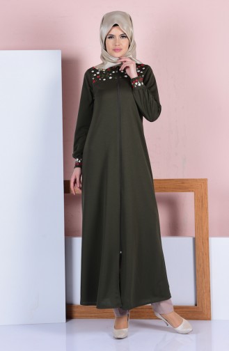 Abaya mit Stickerei 1899-01 Khaki Grün 1899-01