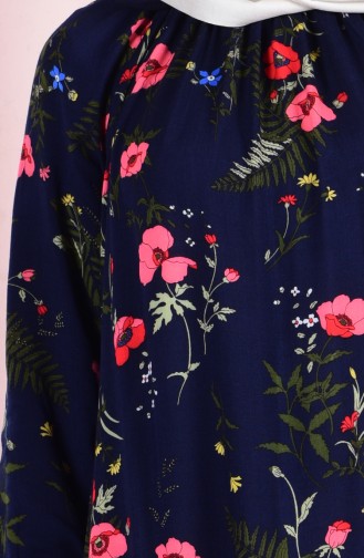 Desenli Elbise 1987-06 Lacivert Nar Çiçeği