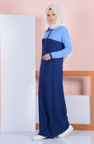 Polo Yaka Garnili Elbise 2802-15 İndigo Mavi