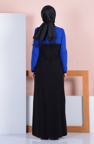 Polo Yaka Garnili Elbise 2802-10 Siyah Saks