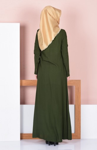 Taş Detaylı Elbise 1254-01 Haki Yeşil