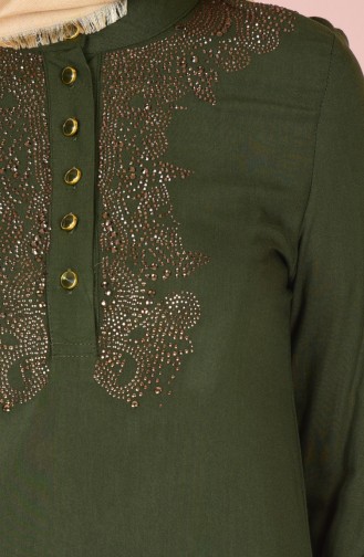 Taş Detaylı Elbise 1254-01 Haki Yeşil