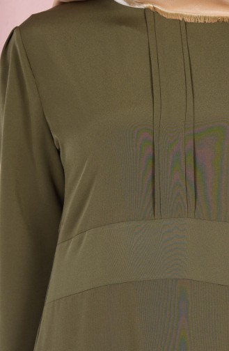 Pile Detaylı Elbise 1103-07 Haki Yeşil