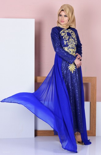 Saxe Hijab Evening Dress 81389-03