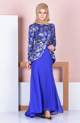 Saks-Blau Hijab Kleider 3015-06