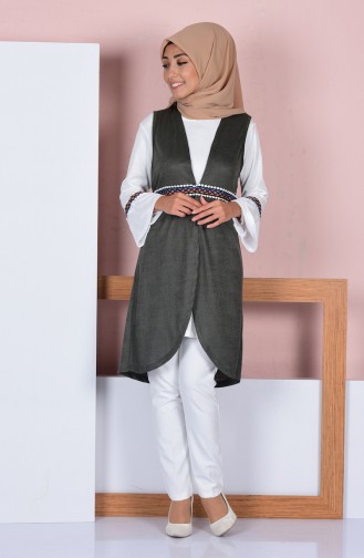 Nakışlı Tunik Yelek İkili Takım 0050-06 Haki Yeşil