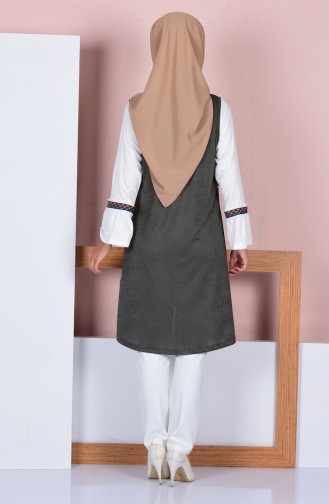 Nakışlı Tunik Yelek İkili Takım 0050-06 Haki Yeşil