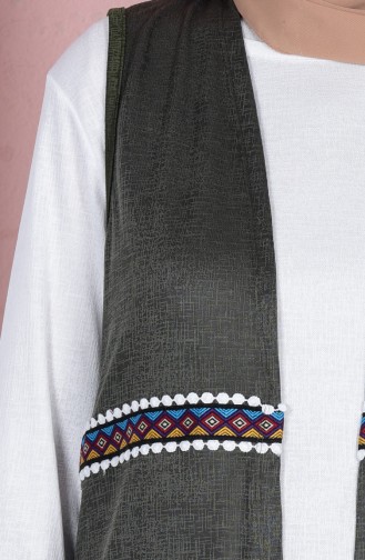 Nakışlı Tunik Yelek İkili Takım 0050-06 Haki Yeşil