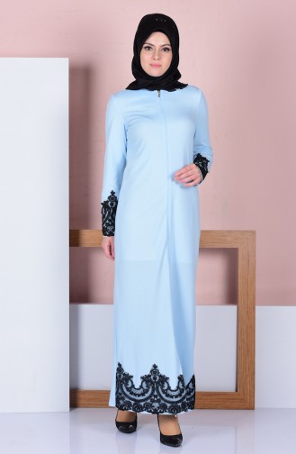 Abaya a Dentelle 3090-01 Bleu Glacé 3090-01