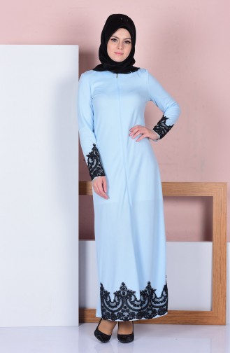 Abaya a Dentelle 3090-01 Bleu Glacé 3090-01