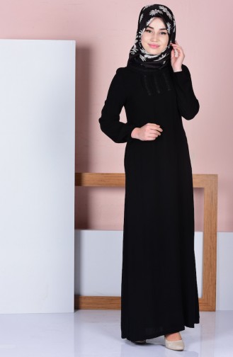 Güpür Detaylı Elbise 1301-01 Siyah