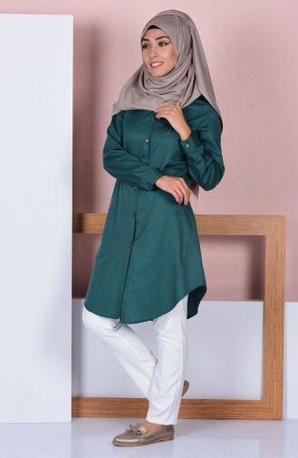 Düğmeli Tunik 6251-28 Zümrüt Yeşil