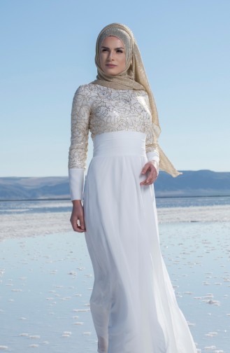 Abendkleid mit Pailetten 2369-13 Naturfarbe 2369-13