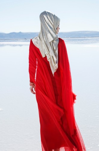 Red Hijab Evening Dress 3004-08
