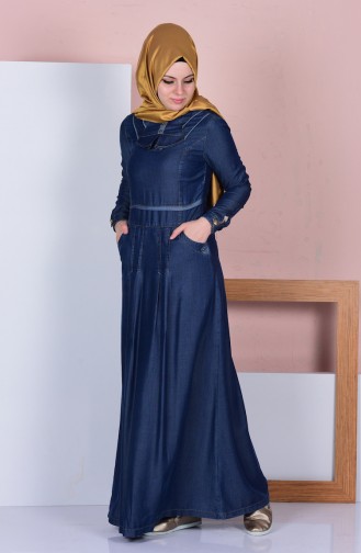 Navy Blue Hijab Dress 9135-01