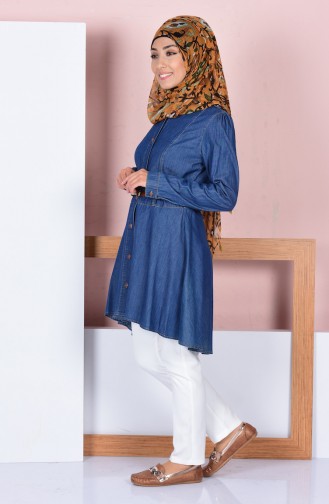Düğmeli Kot Tunik 9068-01 Lacivert