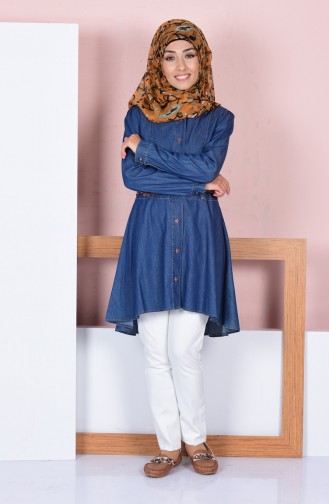 Düğmeli Kot Tunik 9068-01 Lacivert