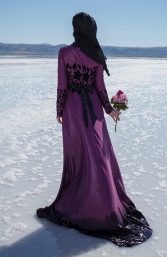 Plum Hijab Evening Dress 1099-03