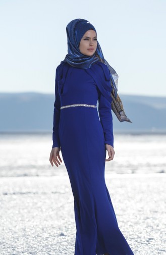 Saxe Hijab Evening Dress 3060-02