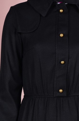 Düğmeli Elbise 8069-01 Siyah