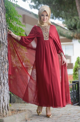 Claret Red Hijab Evening Dress 52551-07