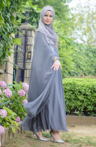 Gray Hijab Evening Dress 52551-09