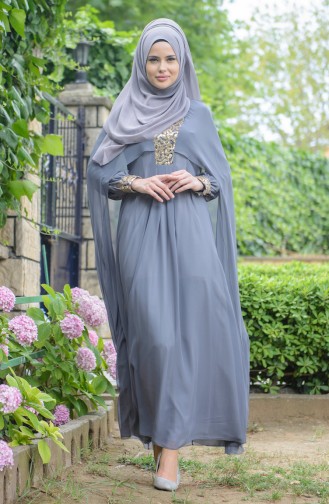 Gray Hijab Evening Dress 52551-09
