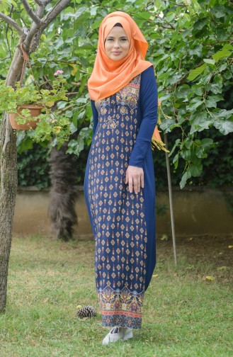 Dunkelblau Hijab Kleider 1232-02