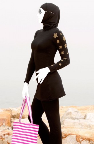 Schwarz Hijab Badeanzug 1116-03