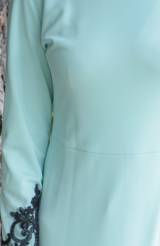 Dantel Detaylı Elbise 3013-08 Mint Yeşil