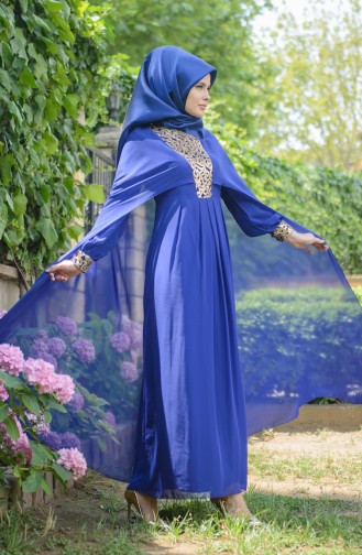 Saks-Blau Hijab-Abendkleider 52551-06
