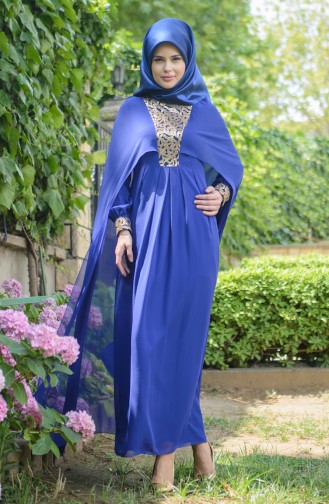 Saks-Blau Hijab-Abendkleider 52551-06