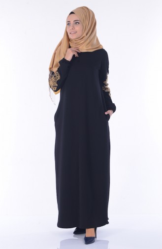 Nakış Detaylı Elbise 1449-03 Siyah