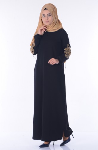 Nakış Detaylı Elbise 1449-03 Siyah