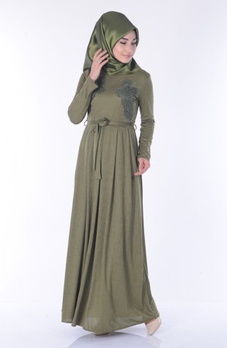 Khaki Hijab Dress 3828-03