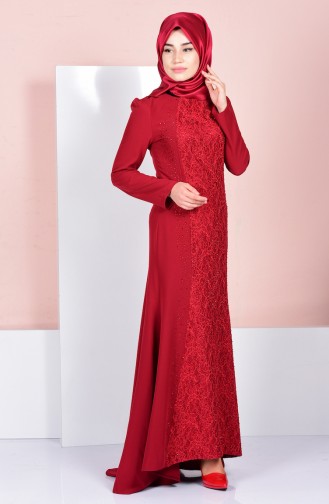 Claret Red Hijab Evening Dress 3016-01