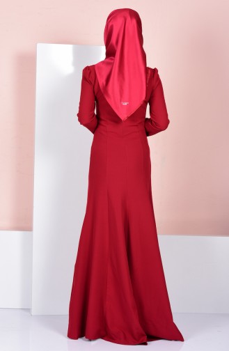 Claret Red Hijab Evening Dress 3016-01