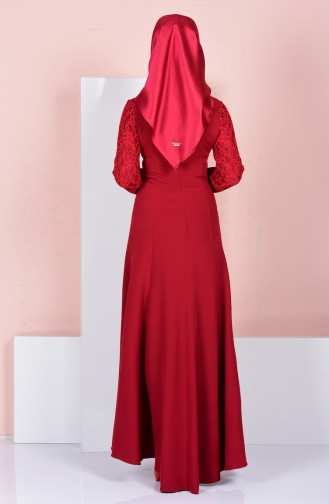 Claret Red Hijab Evening Dress 3017-03