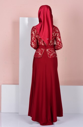 Claret Red Hijab Evening Dress 3018-04