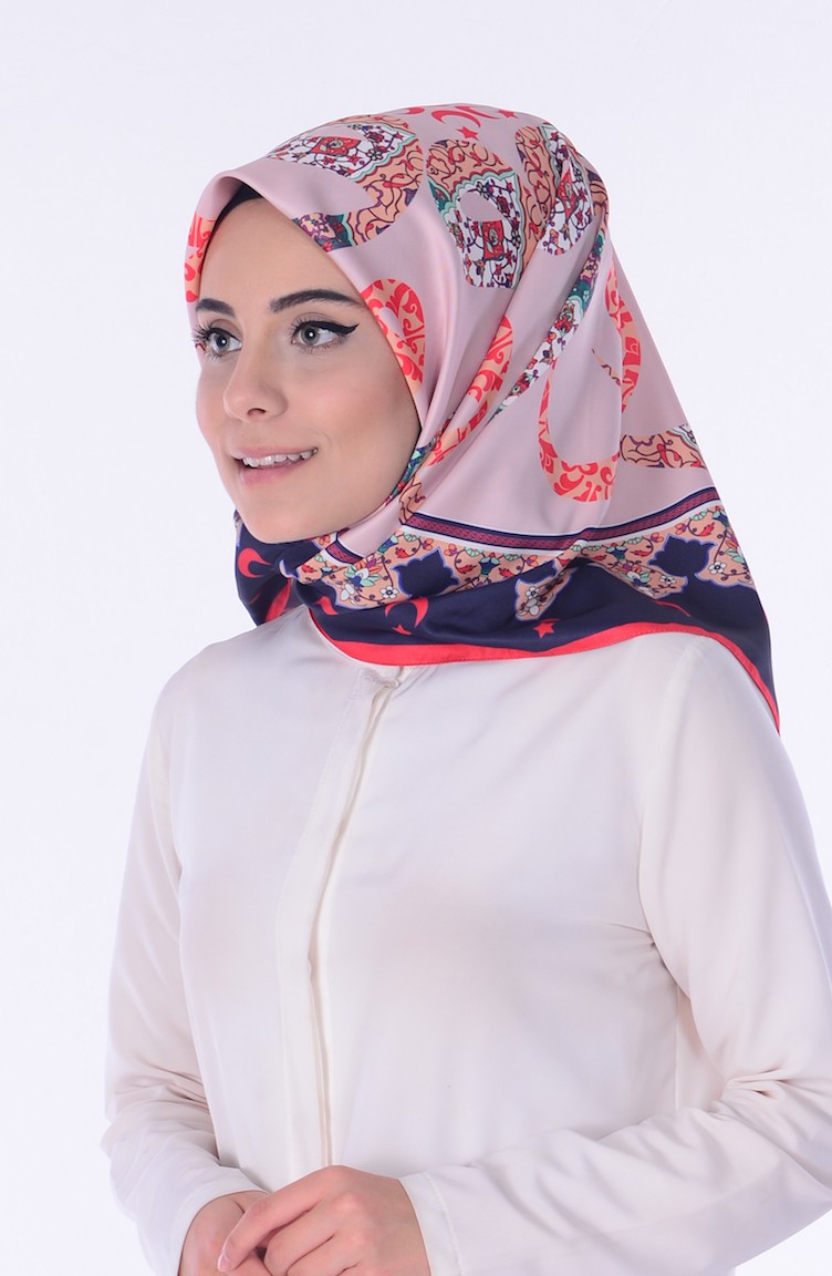 Ay Yıldız Desenli Eşarp 90240-01 Lacivert Pudra
