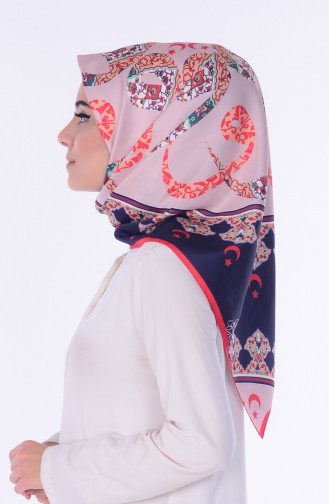 Ay Yıldız Desenli Eşarp 90240-01 Lacivert Pudra